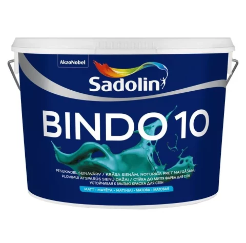 Sadolin BINDO 10 BC 9.3L Матовая, обладающая хорошей устойчивостью к мытью краска для стен