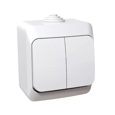 Выключатель двухклавишный открытой установки влагостойкий Cedar, белый