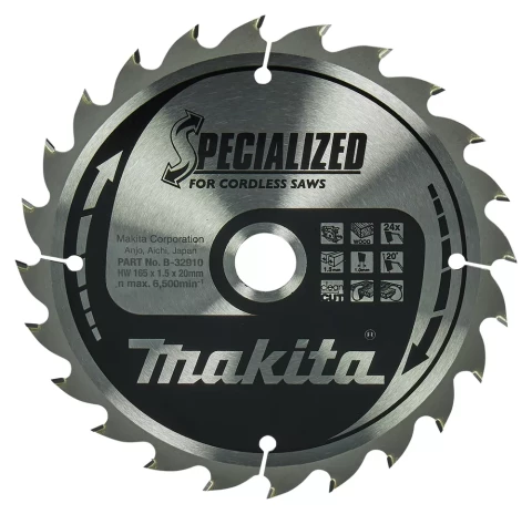Circular Saw Blade 165x1.5x20mm Specialized T24 20° wood Makita, B-32910