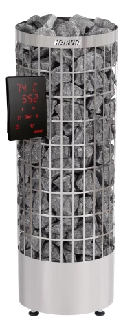 HARVIA elektriskā pirts krāsns CILINDRO PC110XE 10.8kW iznesta pults,hroms, 9-18m3, HPC1104XE