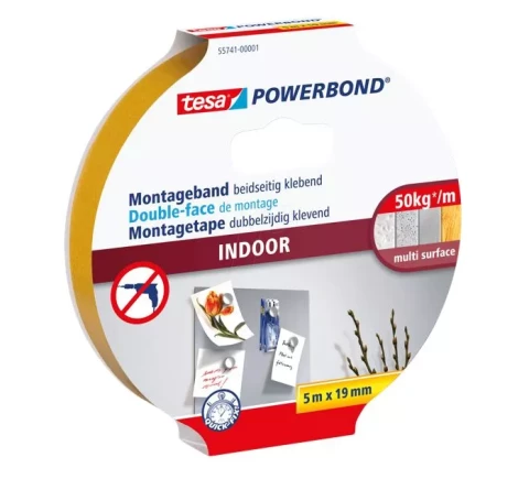 tesa 5м:19мм Двуст Лента Внутр Раб Бел