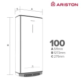 ARISTON elektriskais ūdens sildītājs VELIS PRO WIFI 100L 1.5kW Hor/Vert. balts 1275x506x275mm
