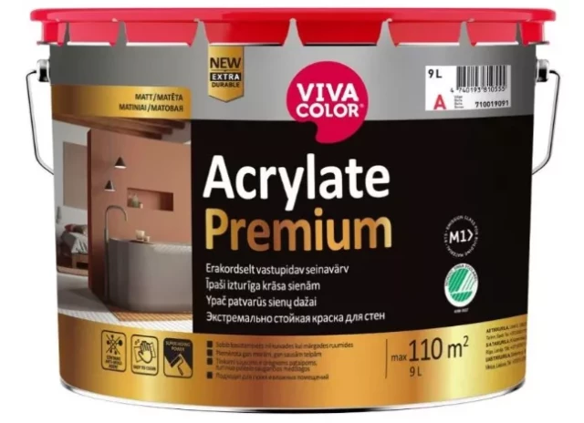 Vivacolor Acrylate Premium A 9L Extremely durable matt wall paint with anti-mold additives