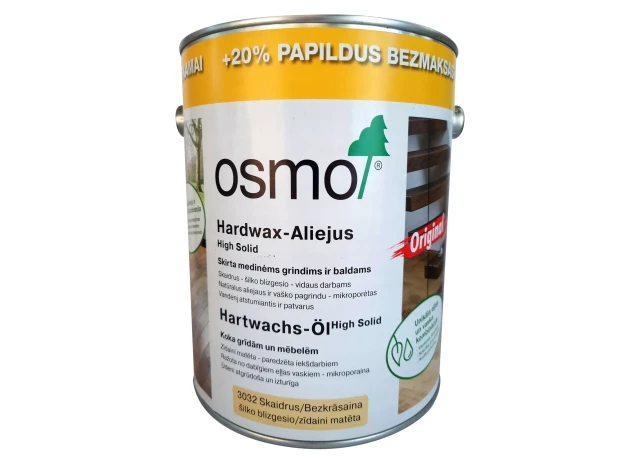 OSMO 3032 Original 3L Zīdaini matēta bezkrāsaina eļļa ar vasku koka grīdām un mēbelēm