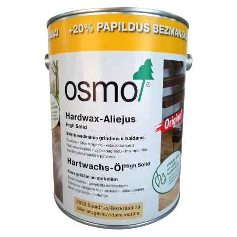 OSMO 3032 eļļa ar vasku 3L  Original zīdaini matēta bezkrāsaina