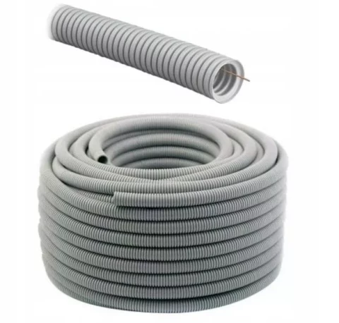 Corrugated PVC Electrical Conduit with Draw Wire 16 mm, 320 N, 50 m, Grey