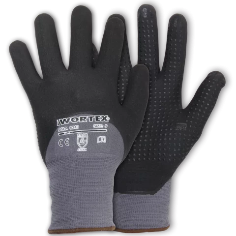 WORTEX neilona cimdi XL/10, nitrila putu pārkl., punktoti