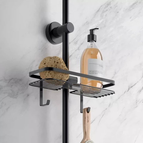 Plaukts dušas stienim ORIGIN, 29x11x9cm, melns, Metaltex