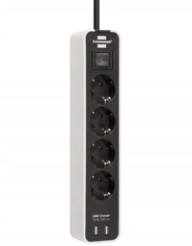 Pagarinātājs ar zemējumu un slēdzi 4 kontaktligzdas +2 USB 1.5m 3x1.5mm2 Brennenstuhl Ecolor bal/mel