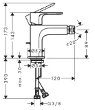 Hansgrohe bidet mixer Rebris S, with pop-up, matt black, HG72210670