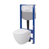 Cersanit concealed WC set – MODUO PLUS, wall-hung toilet with soft-close (SC) seat, white flush button.