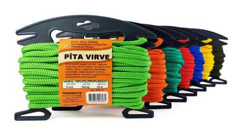 Pīta krāsaina virve d8mm*10m +plast.turētājs