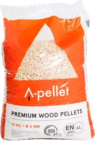 Wood chip pellets "A-Pellets" 6mm, 15kg (1 pallet 65 bags) Premium EN Plus A1
