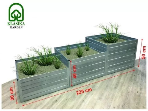 Paaugstinātā dārza dobe trepjveida, cinkota, 225x75 cm, h-50-40-30 cm