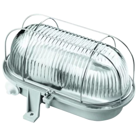 Plafonlampa sienas 60W IP44 E27 ar metāla režģi pelēka ovāla stikla