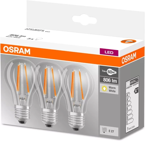 Spuldze Osram LED Retrofit 7W/827 E27 3gab/iepak.