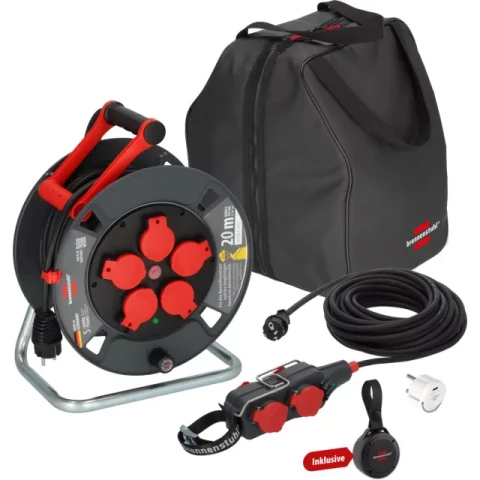 Pagarinātājs ar zemējumu 5 kontaktligzdas 20m 3x1.5mm2 + jaudas bloks + USB C + soma Brennenstuhl