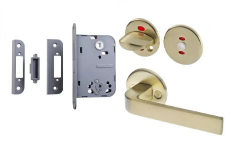 Slēdzenes komplekts magnētiskais WC ar rokturi un aizgriezni, matēts misiņš