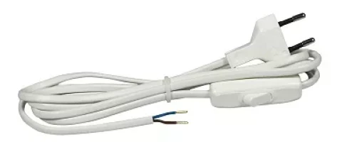 Vads ar kontaktdakšu un pogu 2x0.75mm2 2m H03VVH2-F balts