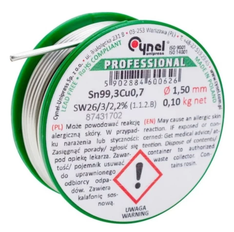 Lodalva Sn99,3Cu0,7-1.1.3/3.0%  Ø 1,5 mm 100 gr.(Cu1)