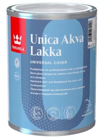 Tikkurila UNICA AKVA LAKKA EPL 0.9L Laka durvīm un logiem pusspīdīga