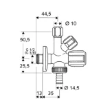 SCHELL kombinēts stūra ventilis 1/2"x3/8"/10mm+štuceris 14,5mm