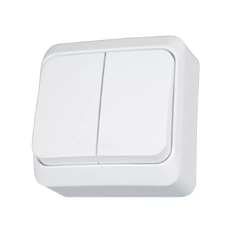 Выключатель двухклавишный открытой установки Prima, белый