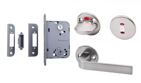 Slēdzenes komplekts magnētiskais WC ar rokturi un aizgriezni, nerūsējošais tērauds