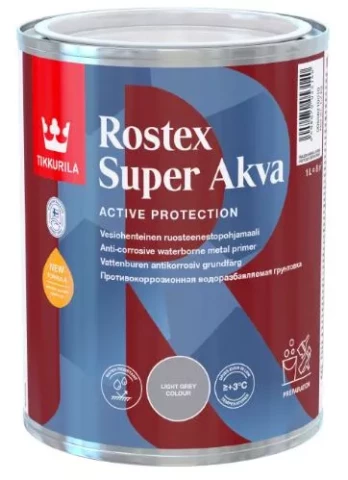 Tikkurila ROSTEX SUPER AKVA 1L Tumši pelēka grunts metālam Ātri žūstoša pretkorozijas gruntskrāsa