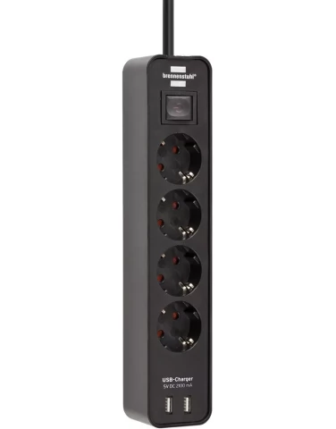 Удлинитель Brennenstuhl Ecolor 4 розетки, 2xUSB, с выключателем, кабель 1,5м, черный 1153240006