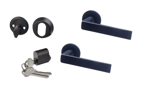 Ārdurvju rokturu komplekts melns skandināvu ar 120mm skrūvēm un 140mm roktura stienīti