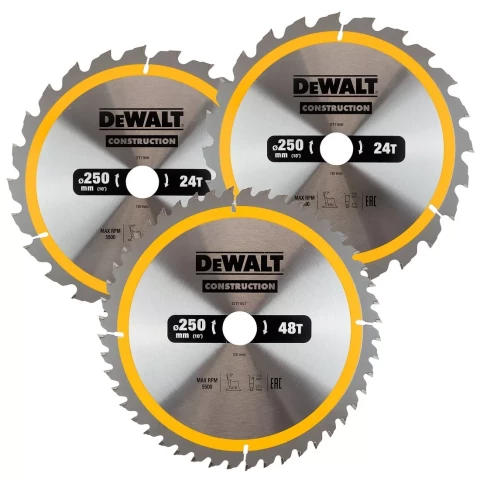 DeWALT Диск пильный 250 mm (2x24T / 1x48T) 3 шт., DT1963-QZ