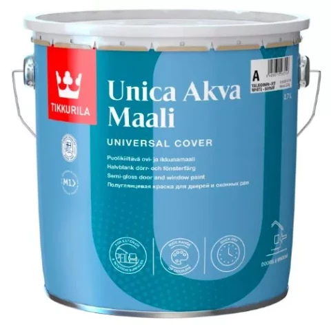 Tikkurila UNICA AKVA A 2.7L Полуглянцевая акрилатная краска для окраски дверей и оконных рам