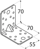 Leņķis 70x70x55x2.5mm, pastiprināts