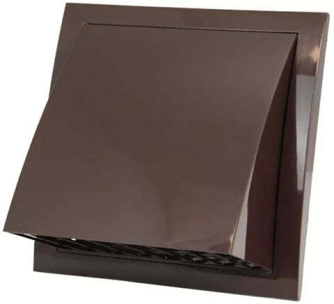 Ventilācijas reste plastmasas, 190x190mm, Ø125mm, arēja, ar pretvārstu, brūna