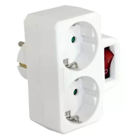 240-305 2-way adapteris ar slēdzi 16A balts