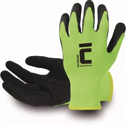 Poliestera cimdi ar lateksa pārklājumu Hi-Viz dzeltens/oranžs, IZM 11/2XL