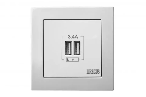 LIREGUS EPSILON balts rozete USB/USB 3.4A b/r