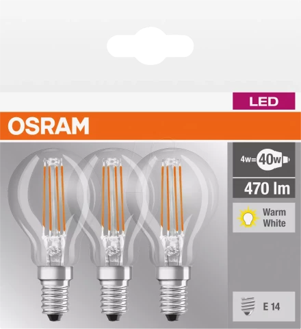 Spuldze Osram LED Retrofit 4W/827 E14 3gab/iepak.