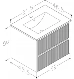 KAME Izlietnes skapis ar izlietni 60cm matēti balts, melni Al profili, 201133112