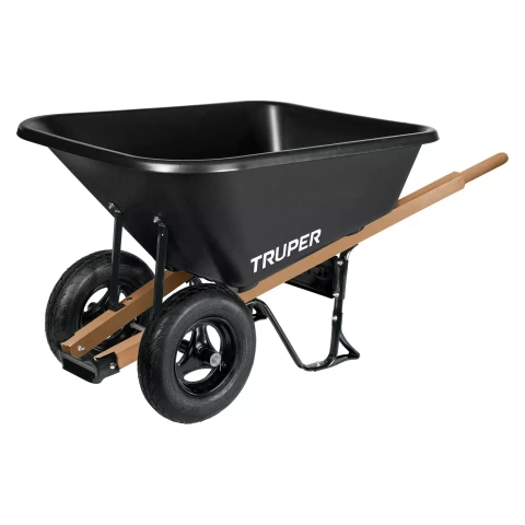 Dual wheel garden wheelbarrow with plastic tray and wooden handles 175L Truper max 580kg TP-8