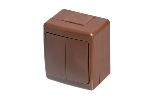 Выключатель двухклавишный, накладной, коричневый, BETA, IP 44
