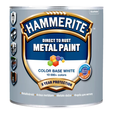Hammerite SMOOTH Finish BW balta, 2,5L Tonējama aizsargkrāsa metāla virsmām spīdīga gluda virsma