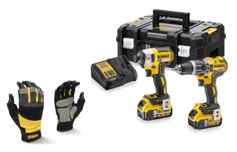 Akum. instrumentu kompl. DCD796+DCF887, 2x5Ah, lādētājs, TSTAK koferis, cimdi DeWALT DCK266P2TG-QW