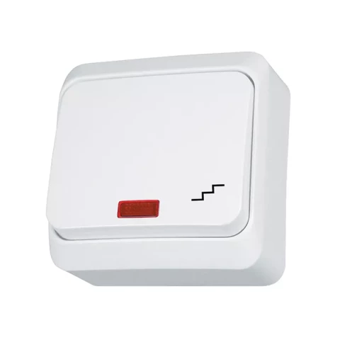 Переключатель 1-клавишный Prima, белый, с лампой