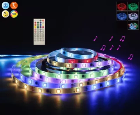 LED Lenta 5m 12V SMD5050 RGB  IP20 24W draiveris + mūzikas kontrolieris ar pulti