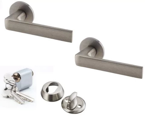 Ārdurvju rokturu komplekts nerūs. tērauda skandināvu ar 120mm skrūvēm un 140mm roktura stienīti