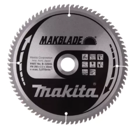 Пильное полотно 260 x 2,3 x 30 мм, 5° T80, для древесины, T.C.T. MAKITA B-32845