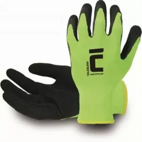 Poliestera cimdi ar lateksa pārklājumu Hi-Viz dzeltens/oranžs, IZM 8/M