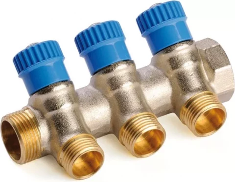 Коллектор c вентeлями 3/4'' T3 1/2'' / Синий